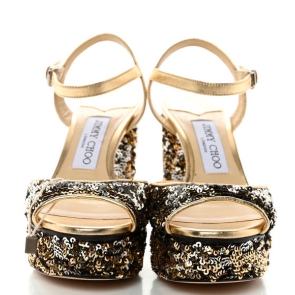 Jimmy Choo Gold Glitter sequin Heels 
Platform Pumps Sz 39.5 - Picture 4 of 16